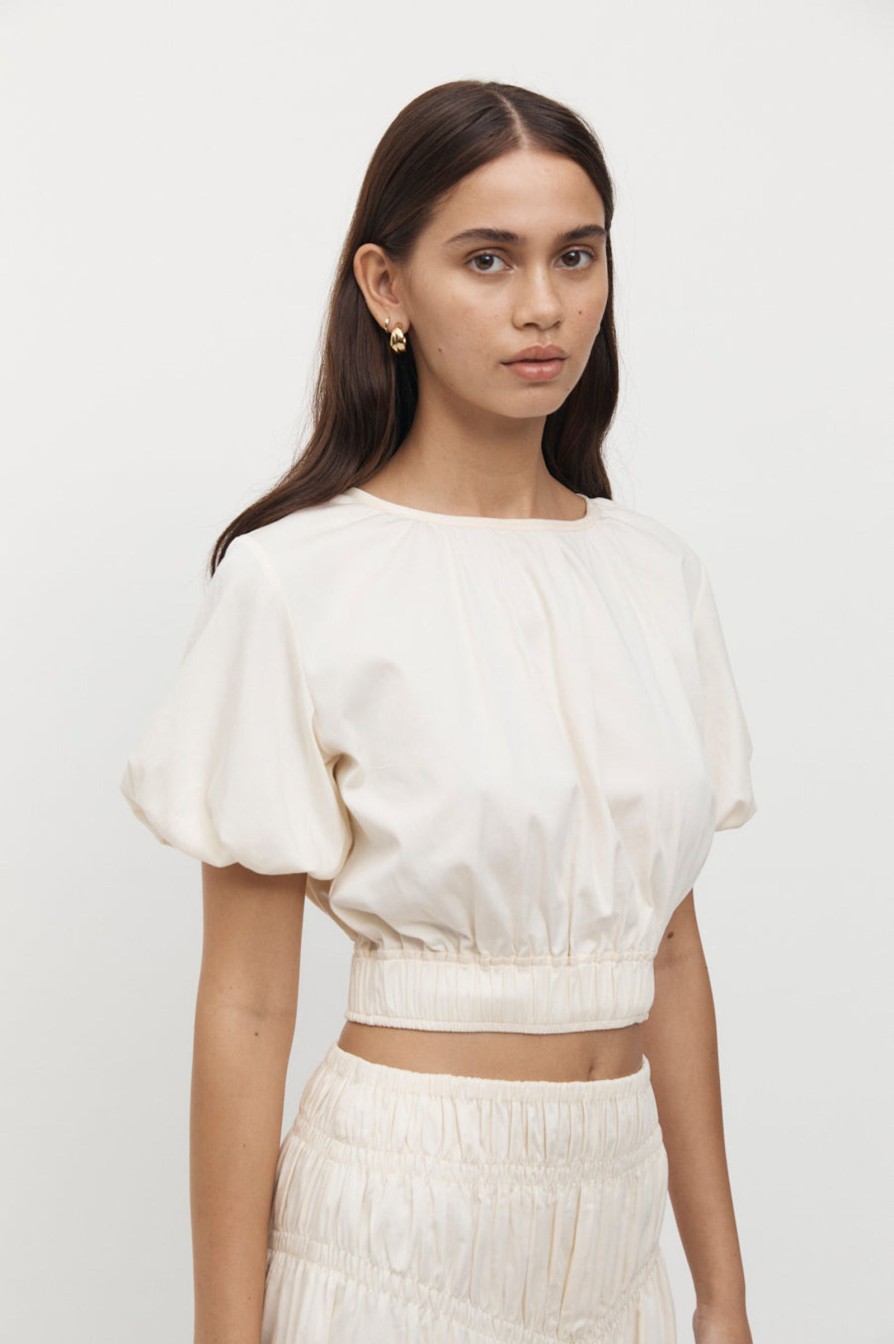 Women Friend of Audrey | Adrienne Puff Sleeve Crop Top Creme