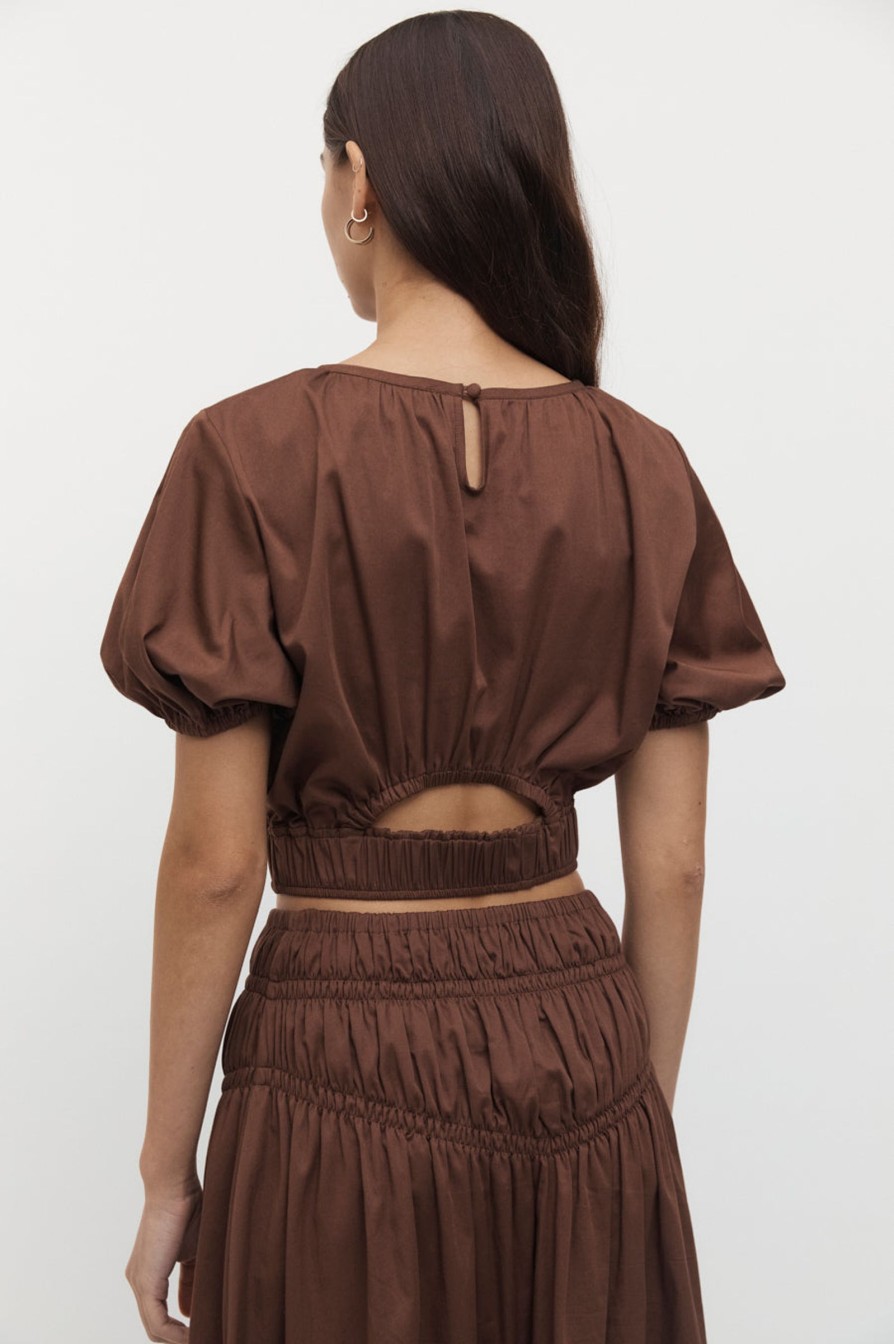 Women Friend of Audrey | Adrienne Puff Sleeve Crop Top Chocolate