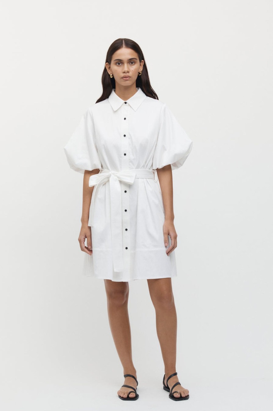 Women Friend of Audrey | Lulu Balloon Sleeve Dress White