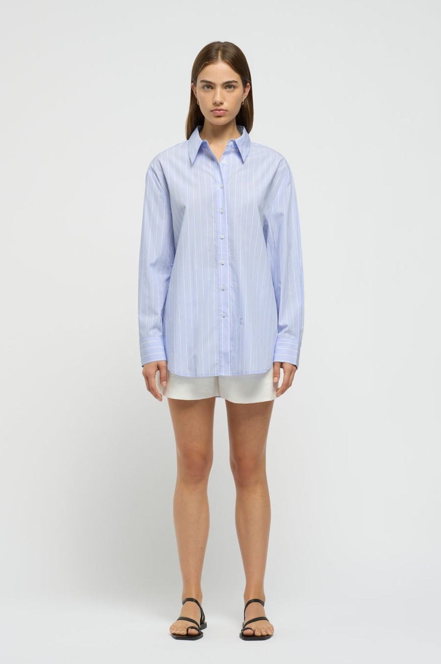 Women Friend of Audrey | Core Oversized Striped Shirt Blue Stripe