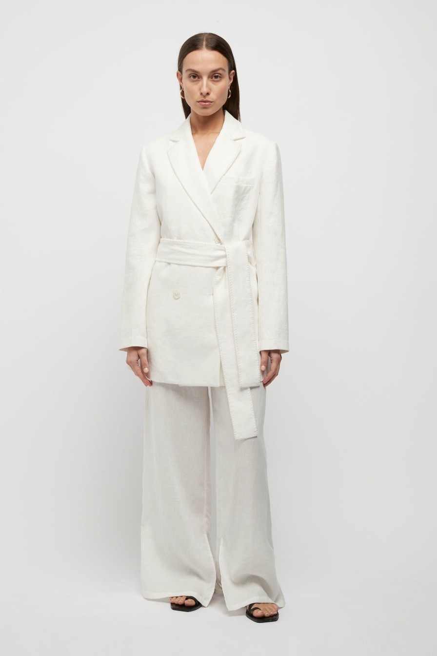 Women Friend of Audrey | Hayworth Blanket Stitch Linen Blazer White