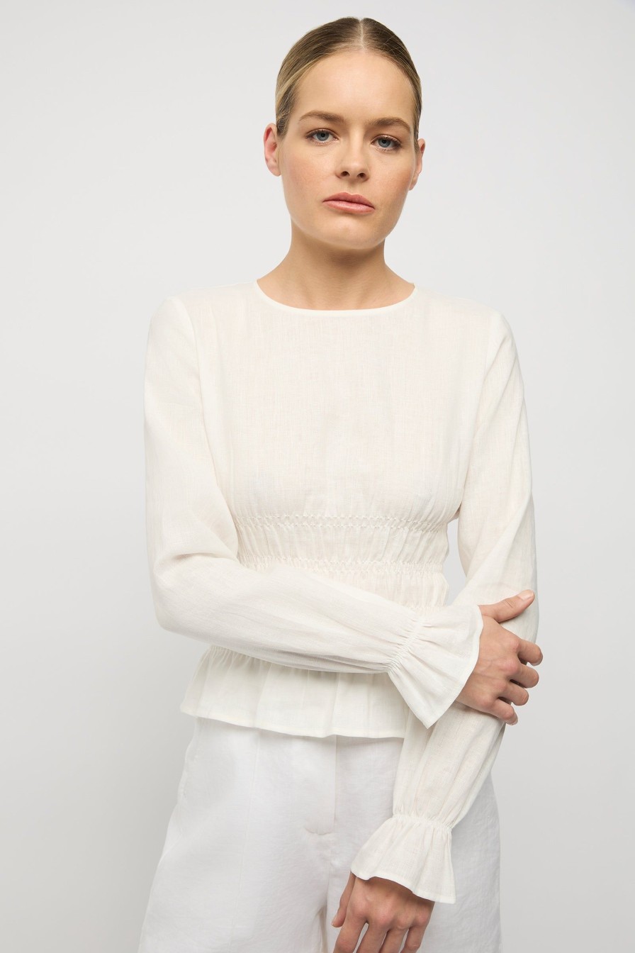 Women Friend of Audrey | Linen Shirred Top White