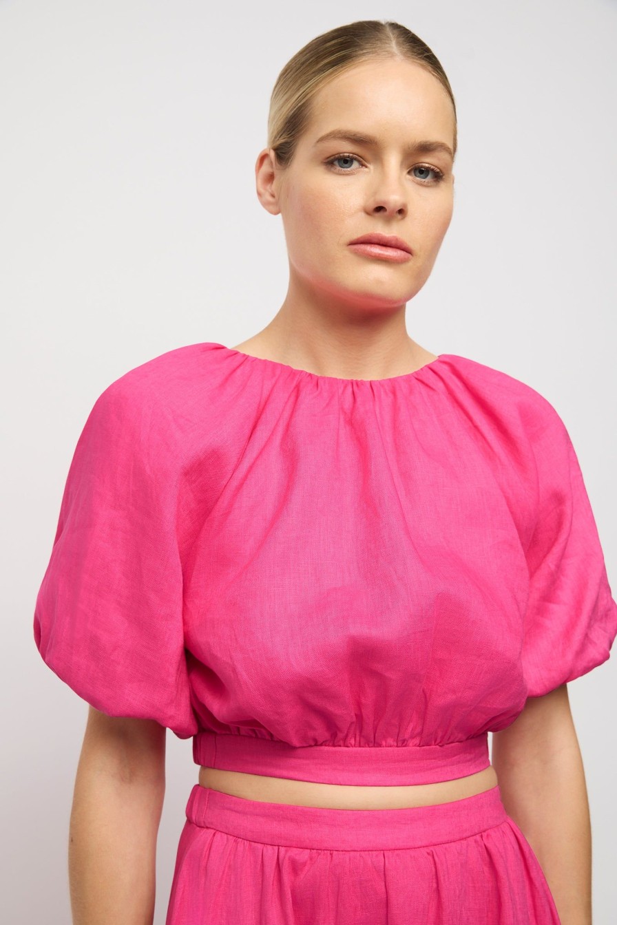 Women Friend of Audrey | Adoni Linen Balloon Sleeve Top Hot Pink