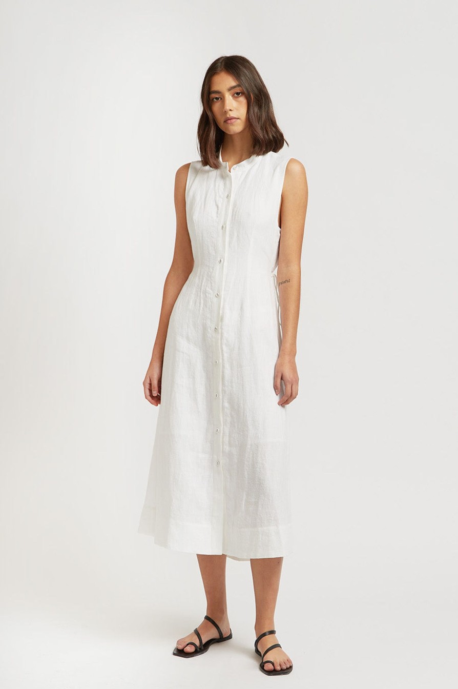 Women Friend of Audrey | Gretel Linen Ruched Dress White