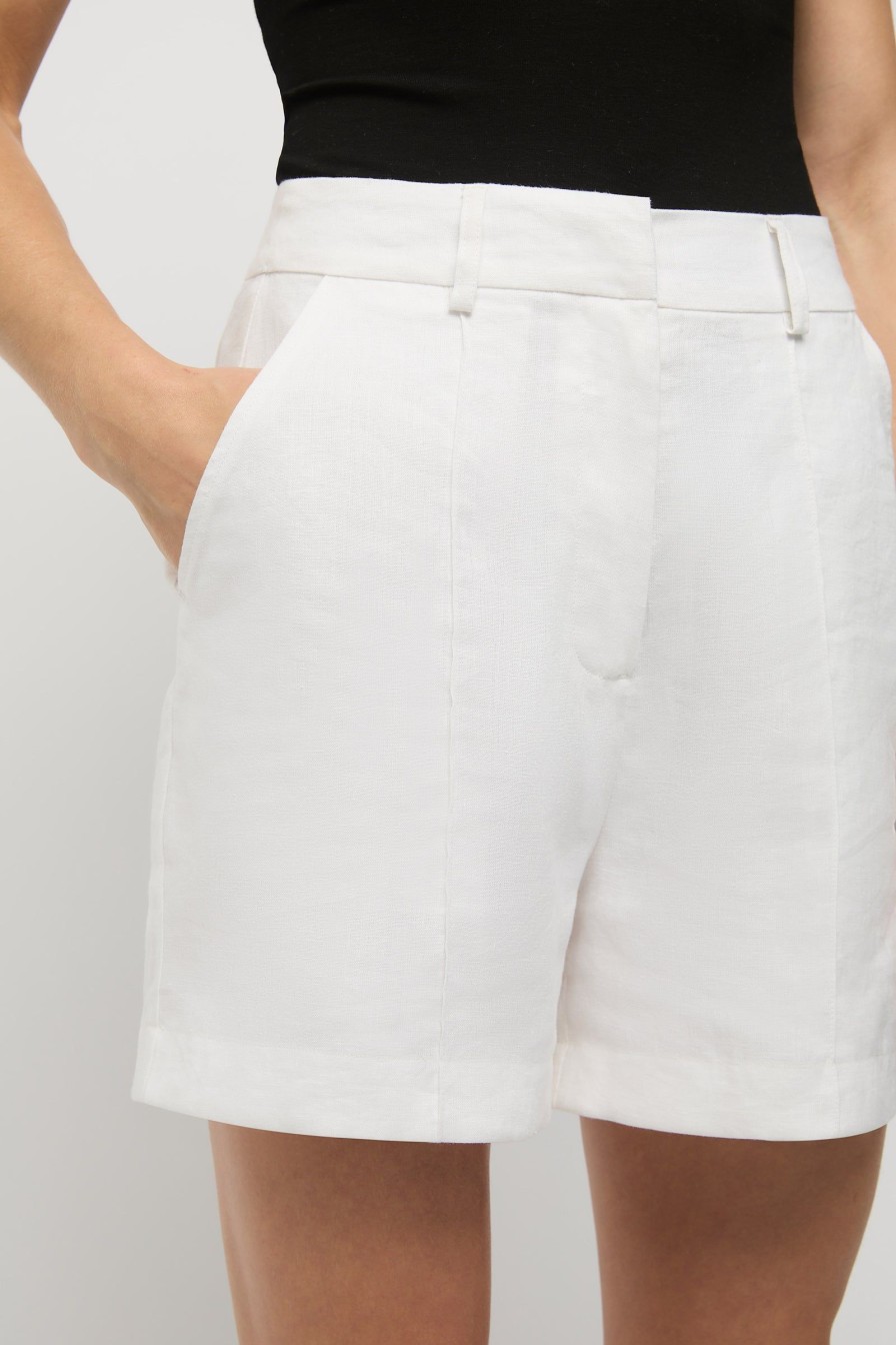 Women Friend of Audrey | Ana Pinstitch Linen Shorts White