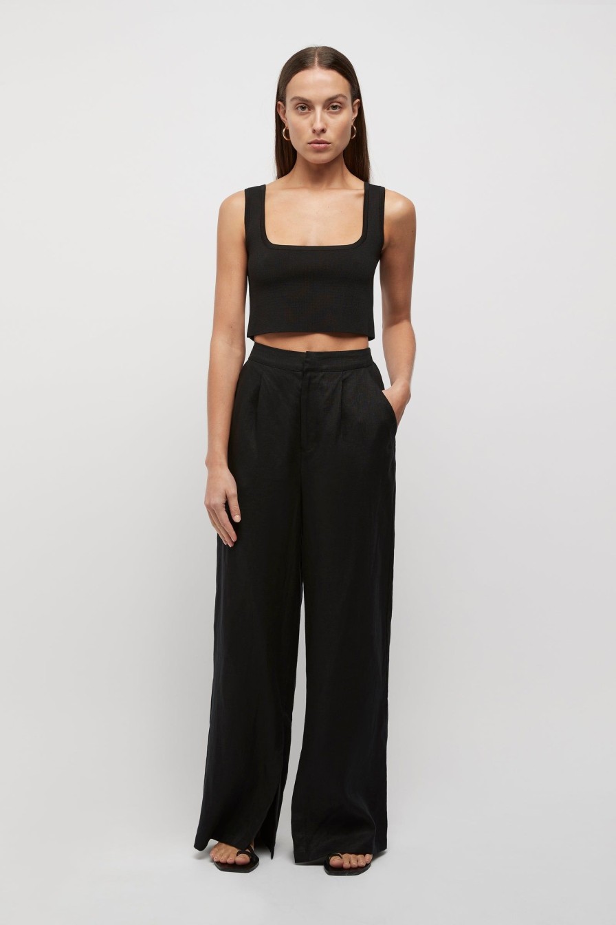 Women Friend of Audrey | Hayworth Linen Split Trousers Black