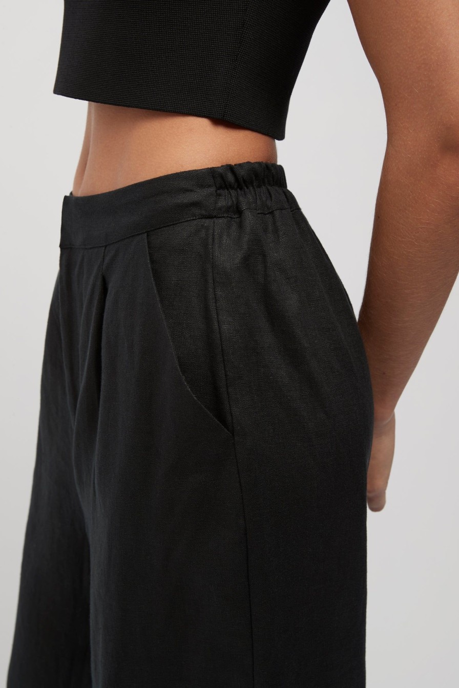 Women Friend of Audrey | Hayworth Linen Split Trousers Black