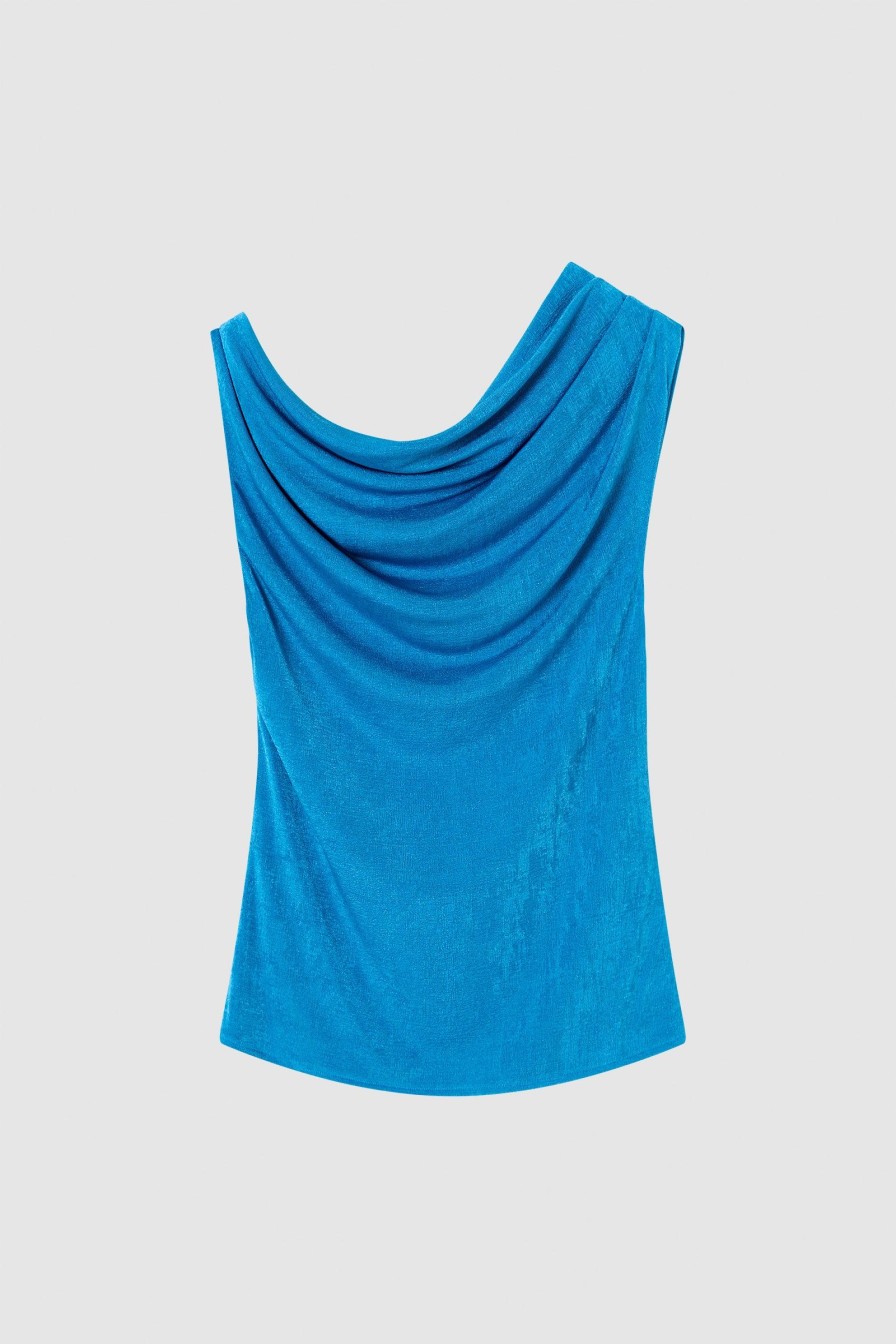 Women Friend of Audrey | Alyssa Jersey Twist Top Azure Blue