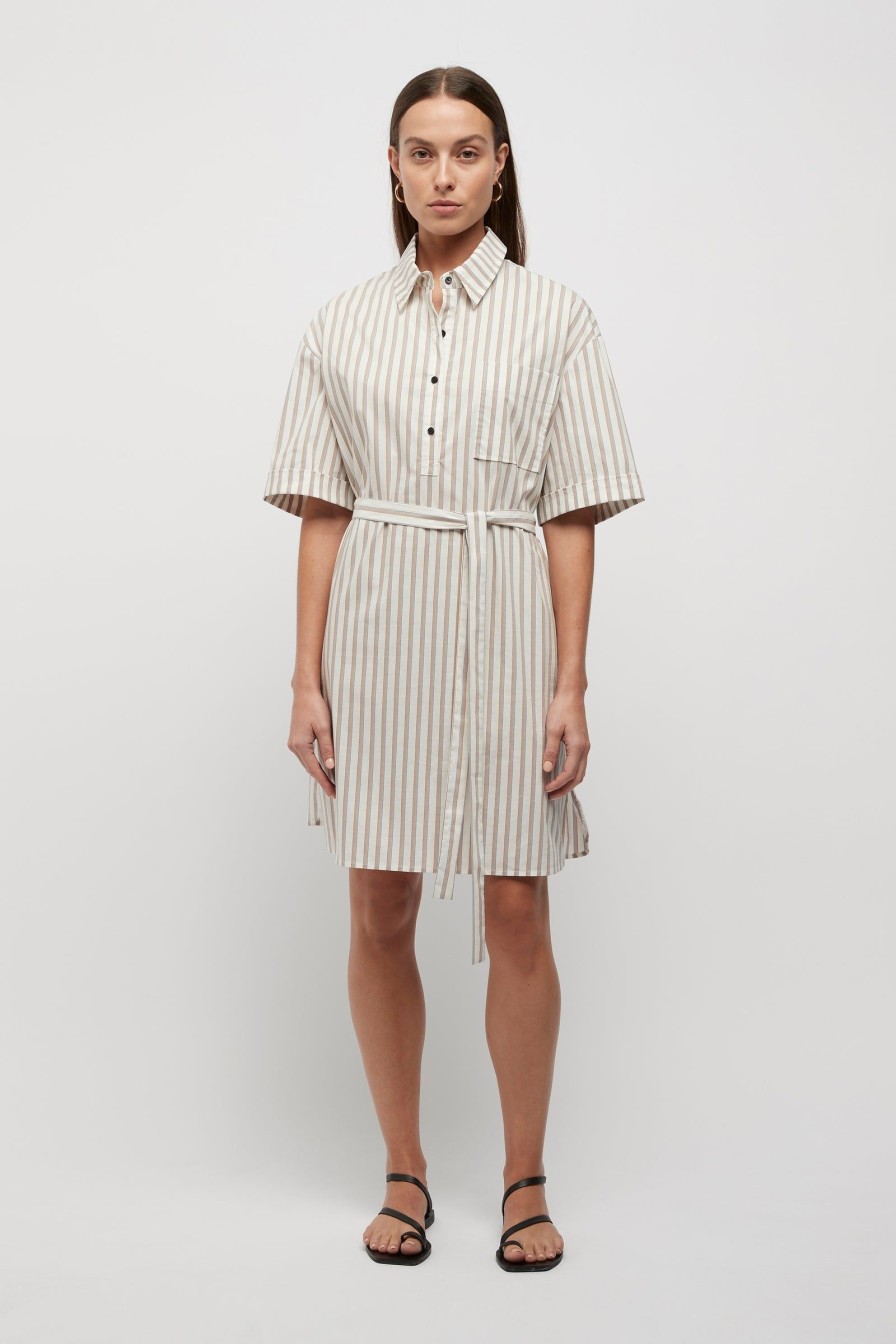 Women Friend of Audrey | Alessandro Striped Waist Tie Shirt Neutral Stripes