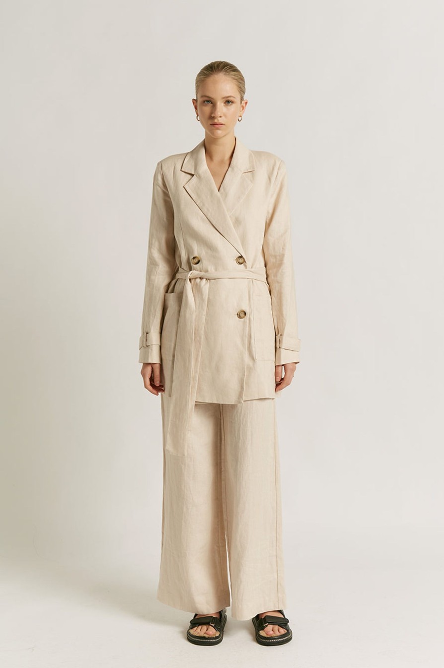 Women Friend of Audrey | Fleur Linen Tie Blazer Almond