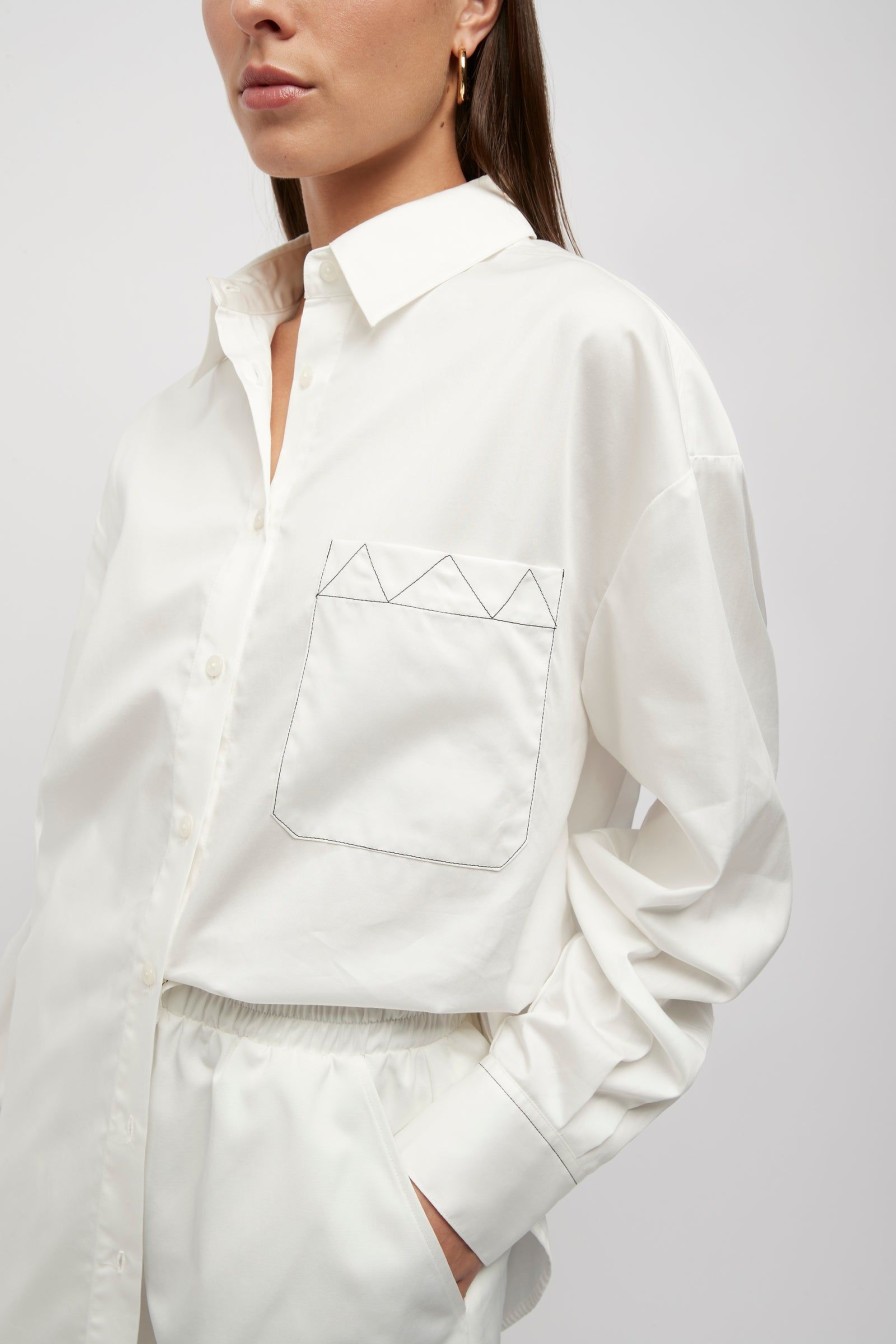 Women Friend of Audrey | Dario Contrast Stitching Shirt White