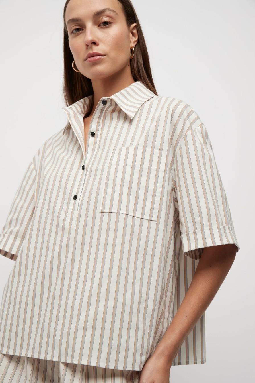 Women Friend of Audrey | Alessandro Striped Cropped Shirt Neutral Stripes