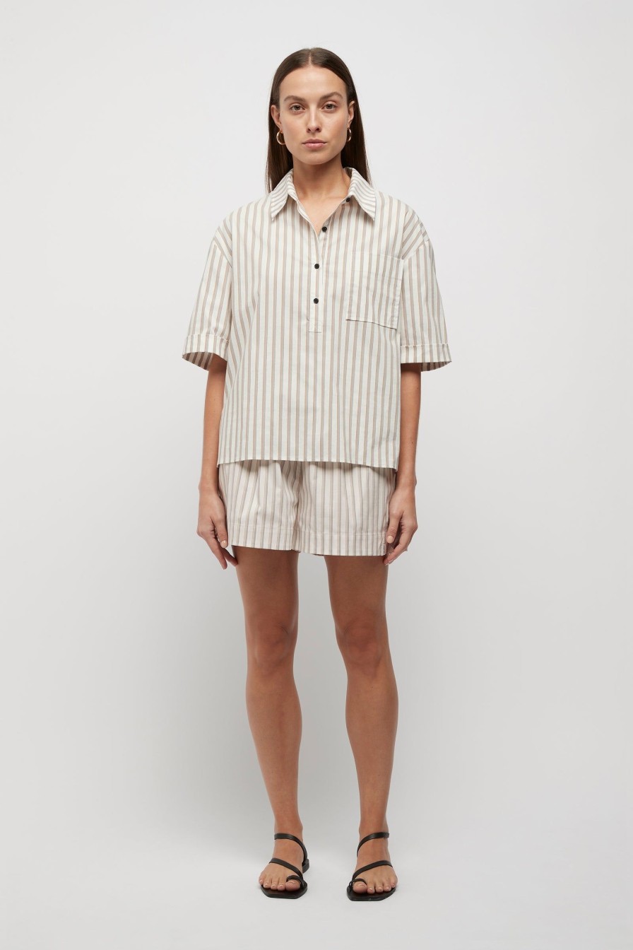 Women Friend of Audrey | Alessandro Striped Cropped Shirt Neutral Stripes