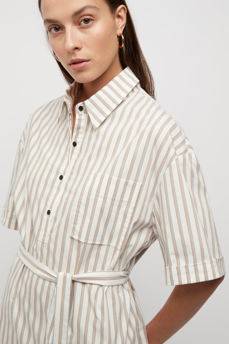 Women Friend of Audrey | Alessandro Striped Waist Tie Shirt Neutral Stripes