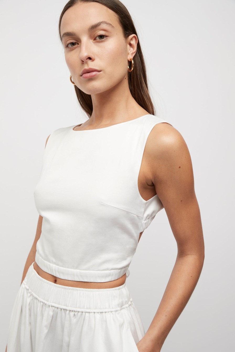 Women Friend of Audrey | Michele Tie Back Crop Top White