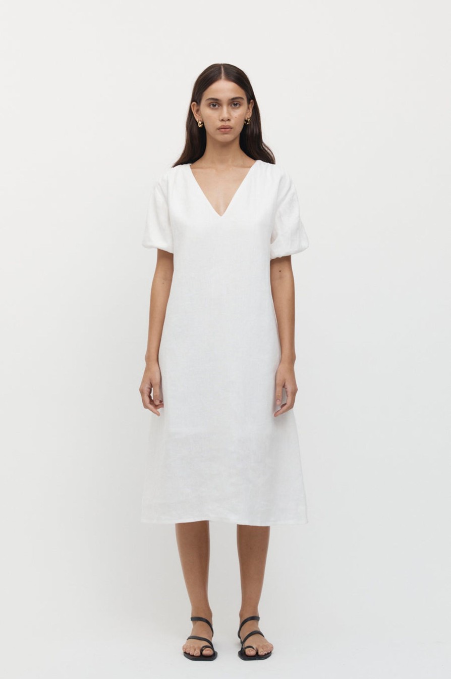 Women Friend of Audrey | Giverny Puff Sleeve Linen Dress White