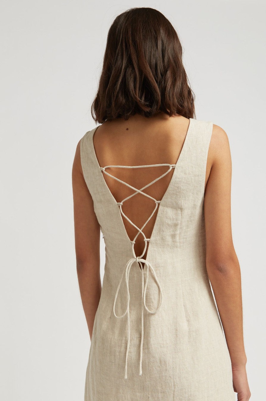 Women Friend of Audrey | Inez Cross-Back Linen Dress Natural