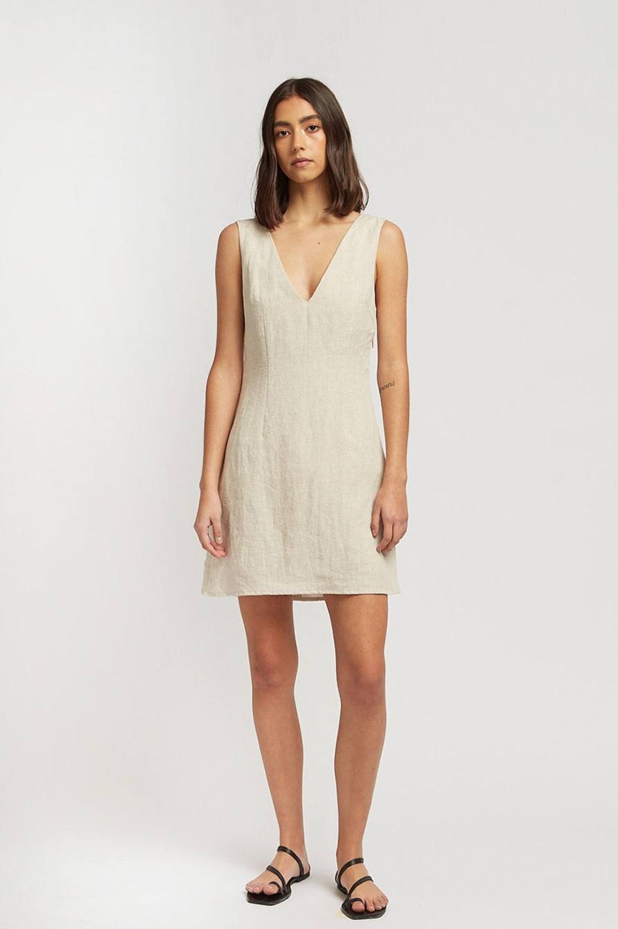 Women Friend of Audrey | Inez Cross-Back Linen Dress Natural