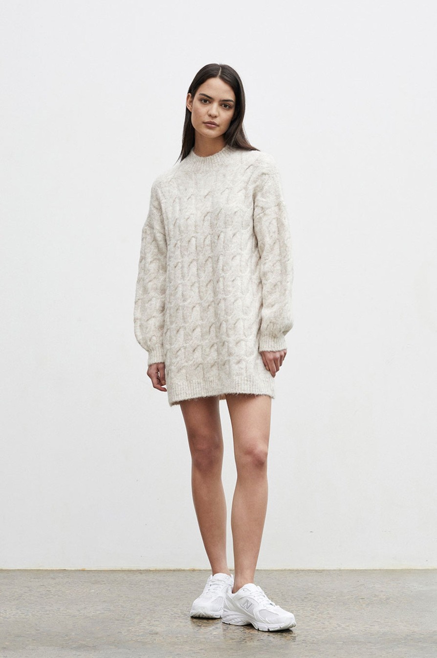 Women Friend of Audrey | Kara Cable-Knit Melange Mini Dress Creme Brulee