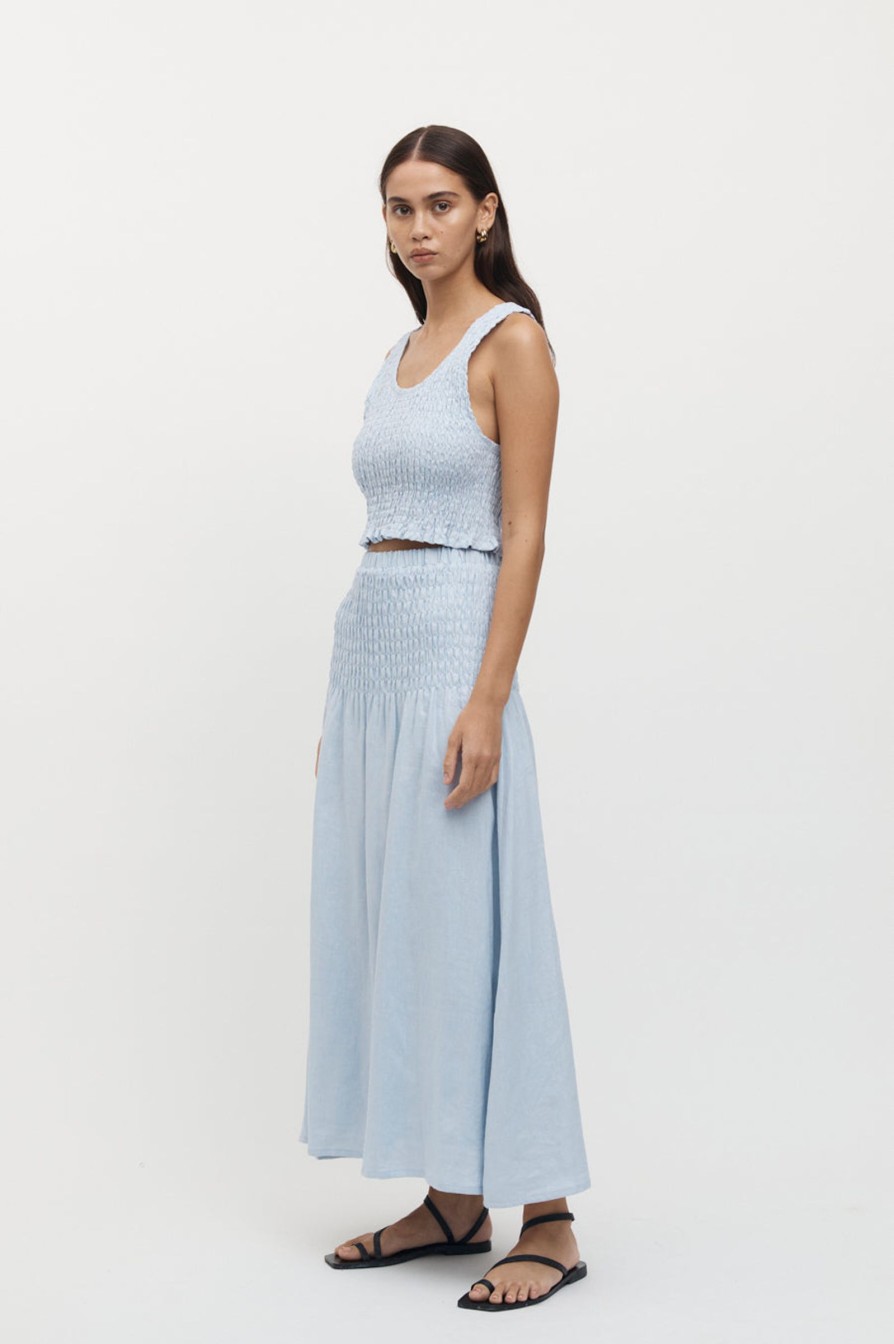 Women Friend of Audrey | Eze Shirred Linen Midi Skirt Sky