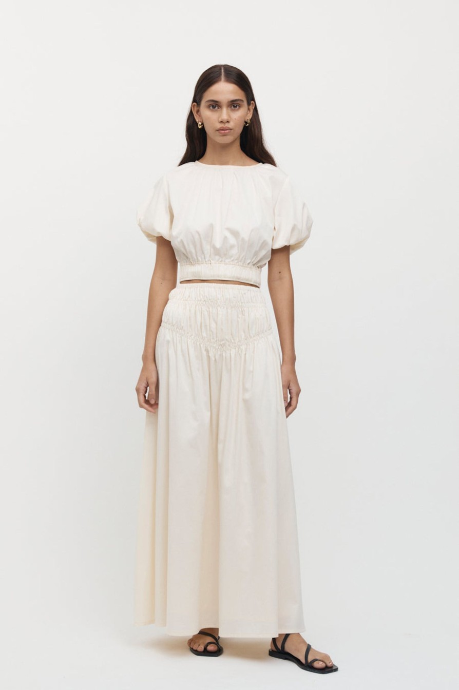 Women Friend of Audrey | Adrienne Elastic Ruched Midi Skirt Creme