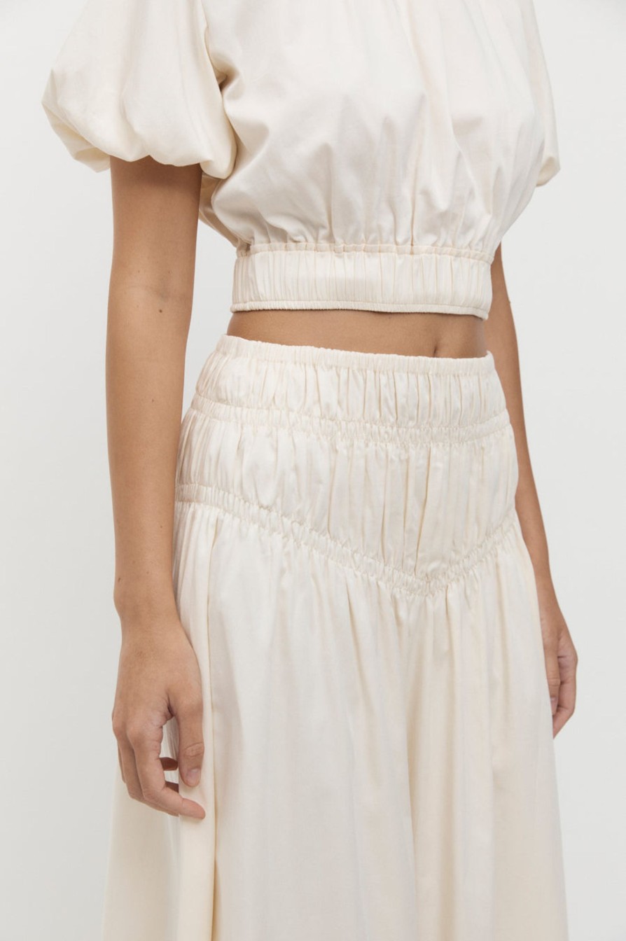 Women Friend of Audrey | Adrienne Elastic Ruched Midi Skirt Creme