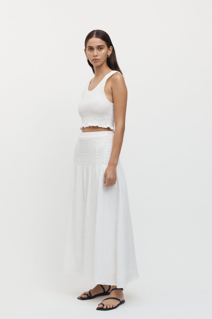 Women Friend of Audrey | Eze Shirred Linen Midi Skirt White