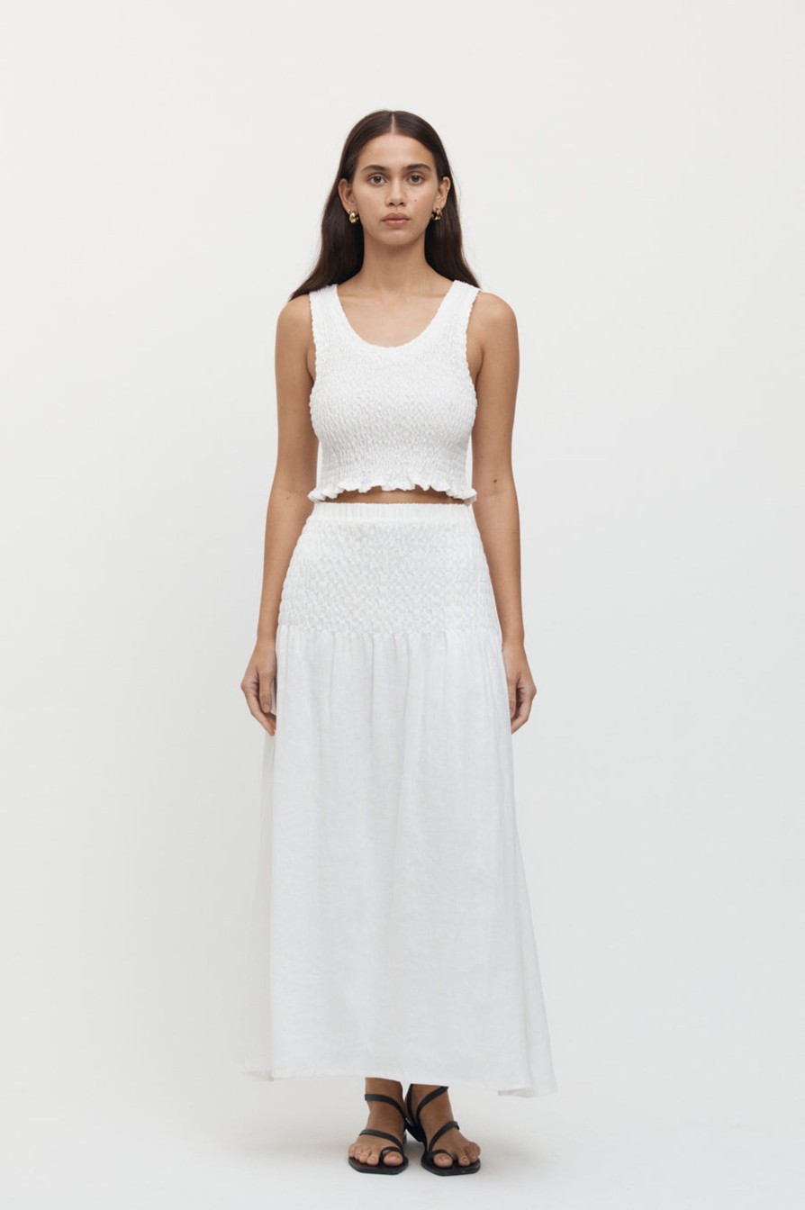 Women Friend of Audrey | Eze Shirred Linen Midi Skirt White