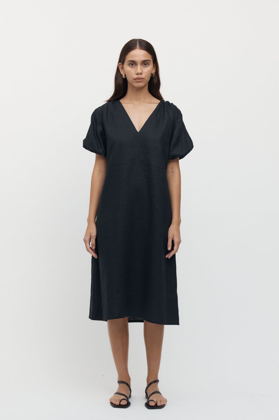 Women Friend of Audrey | Giverny Puff Sleeve Linen Dress Black