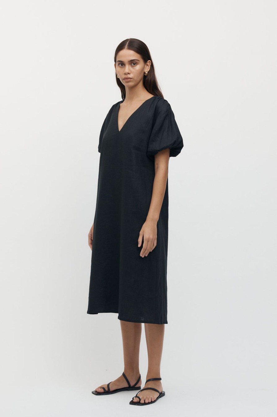 Women Friend of Audrey | Giverny Puff Sleeve Linen Dress Black