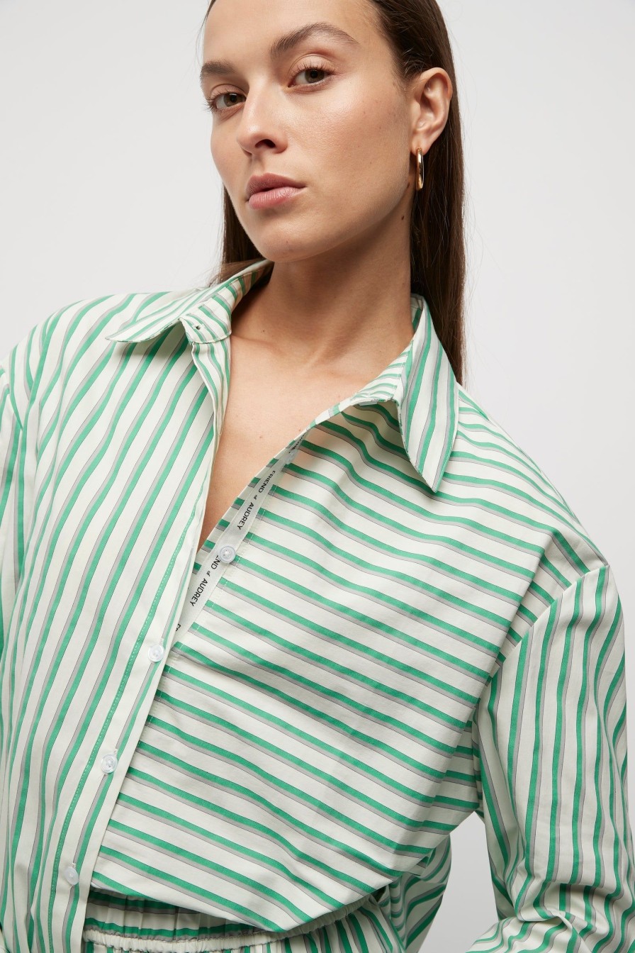 Women Friend of Audrey | Riviera Striped Shirt Green Stripes