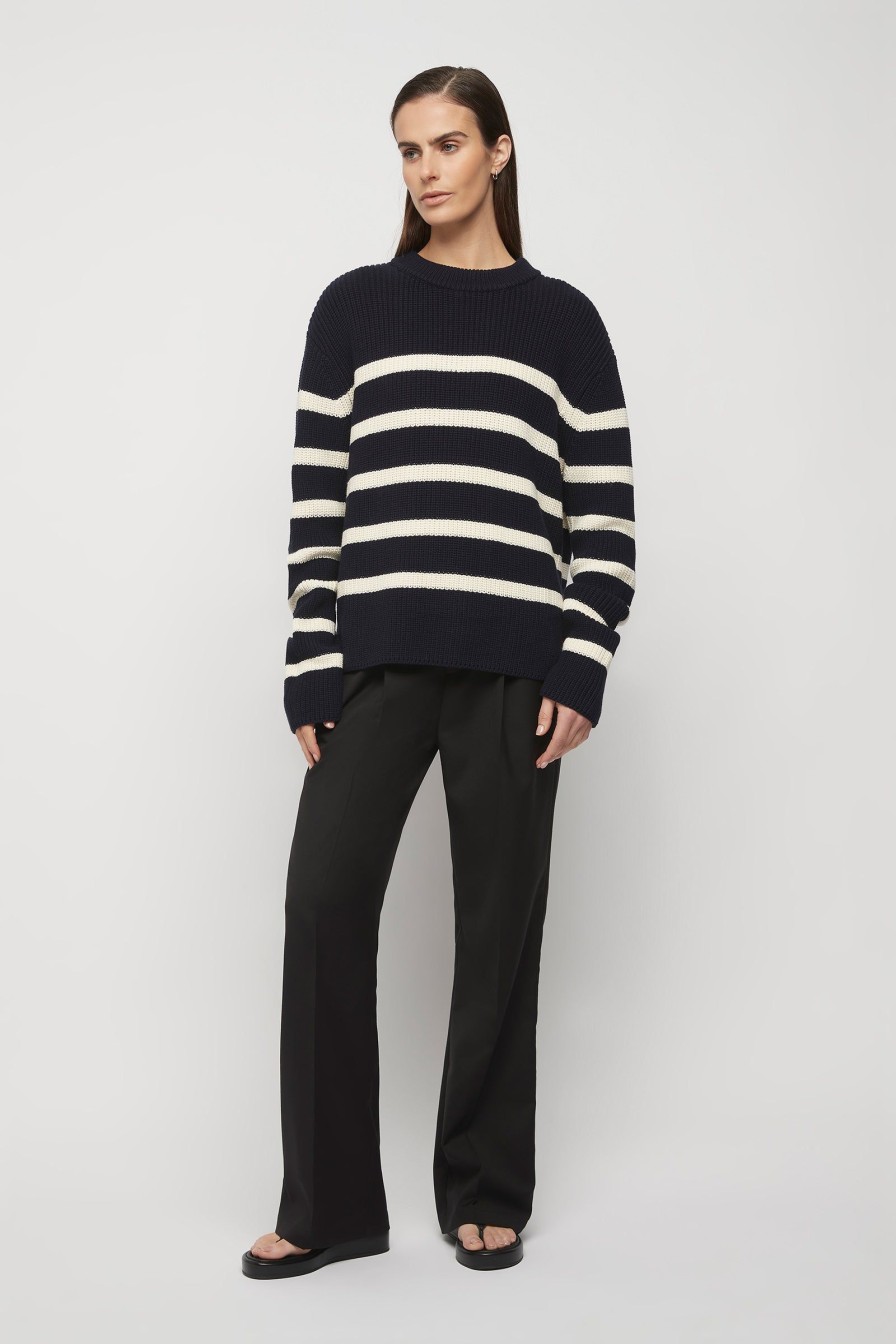 Women Friend of Audrey | Cotton Striped Knit Navy Stripe