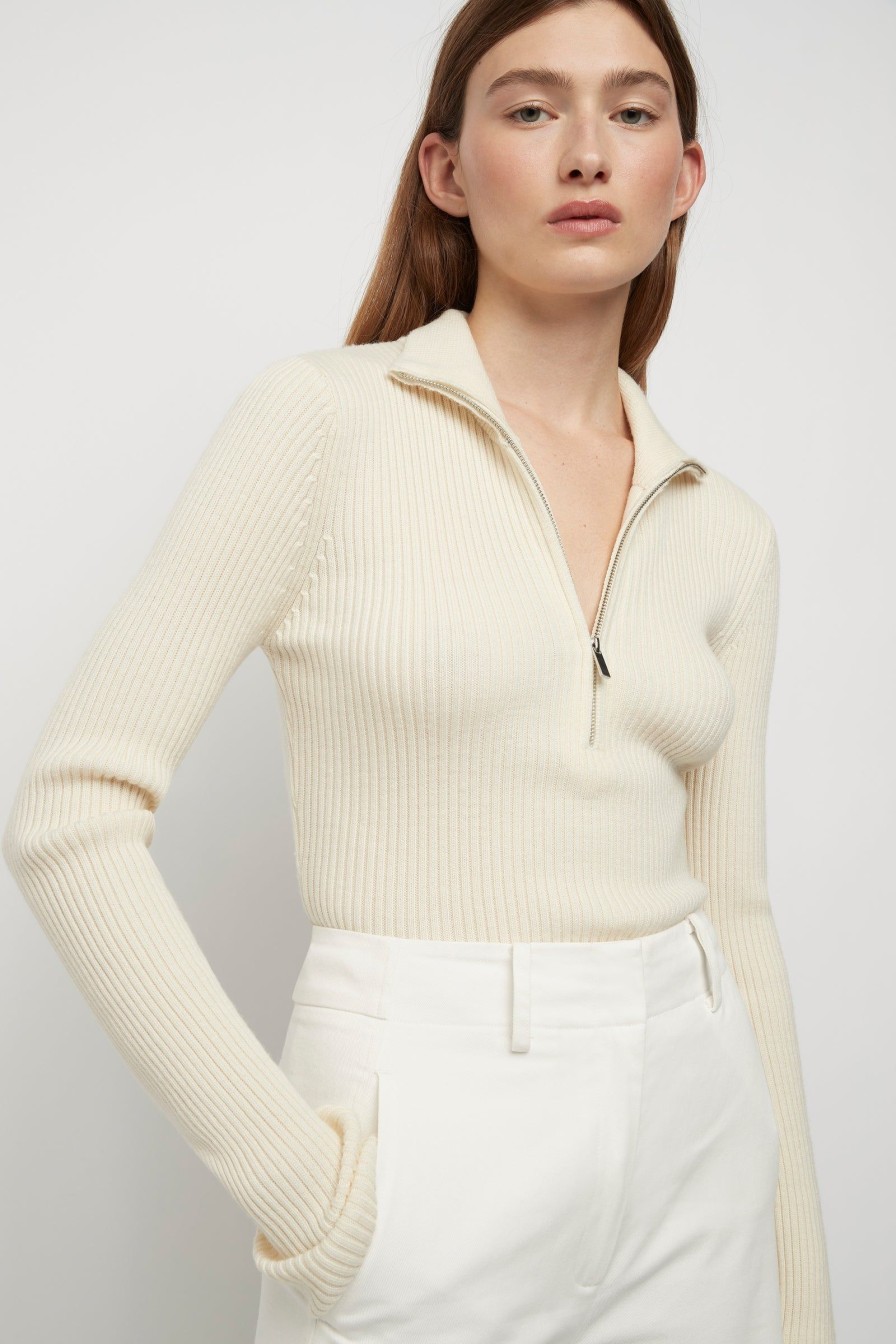 Women Friend of Audrey | Wallis 100% Australian Merino Wool Zip Knit Oatmeal