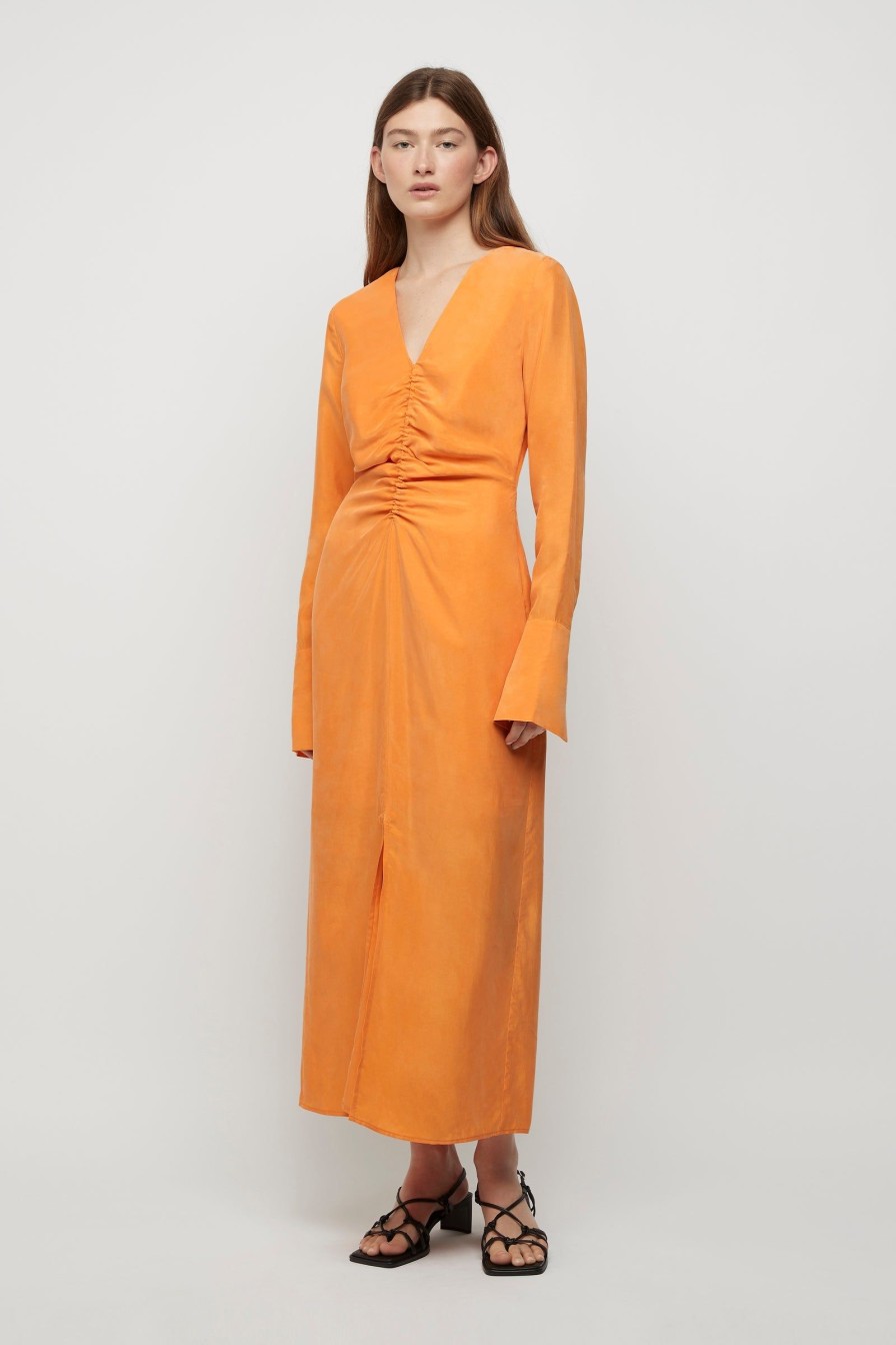 Women Friend of Audrey | Colette Cupro Ruched Dress Tangerine