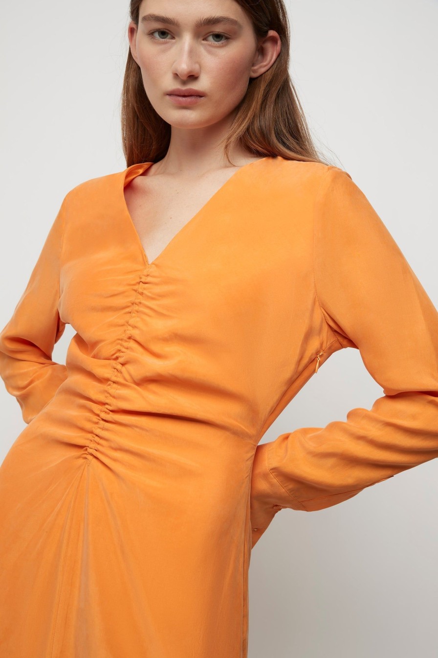 Women Friend of Audrey | Colette Cupro Ruched Dress Tangerine