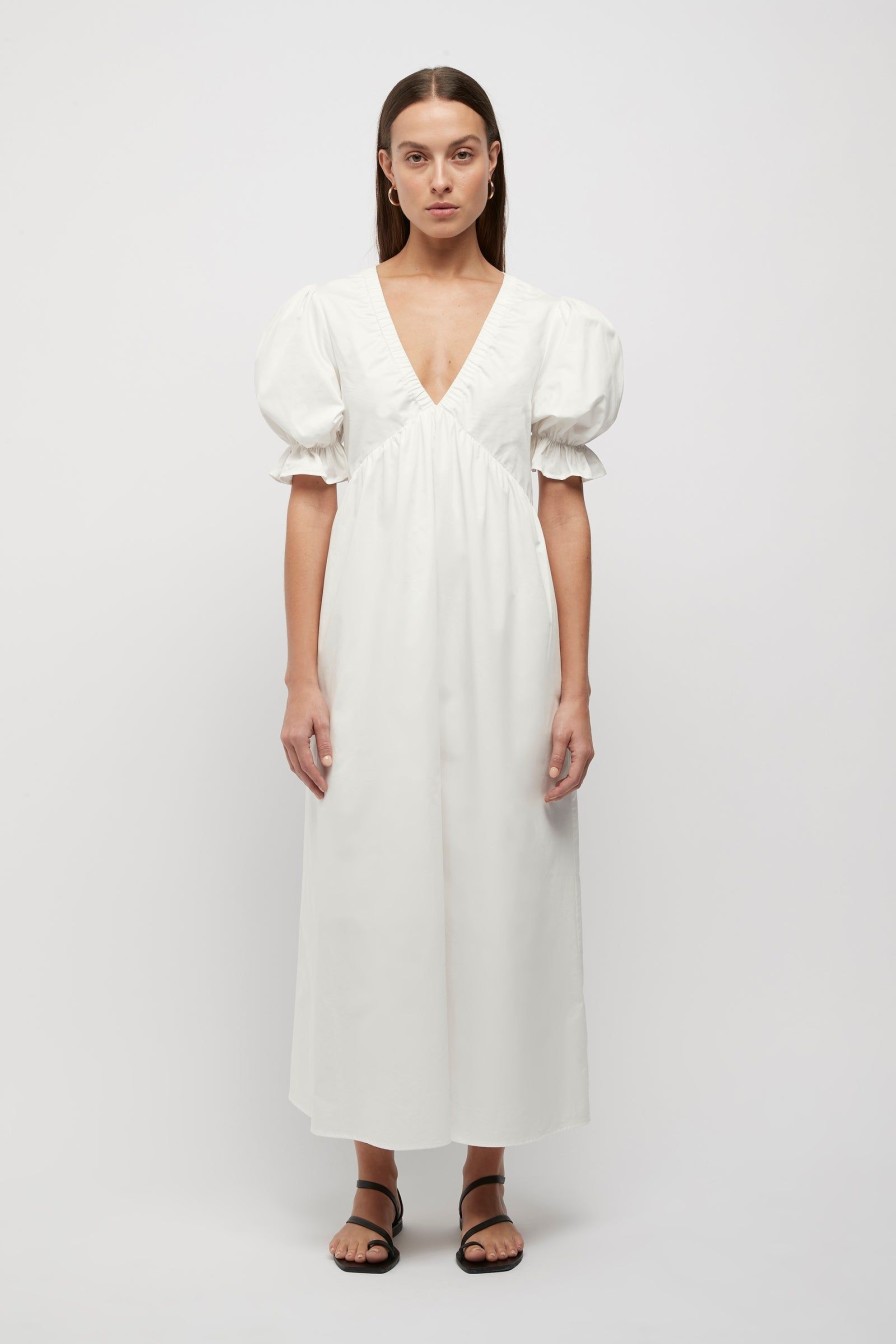 Women Friend of Audrey | Agnese Balloon Sleeve Midi Dress White