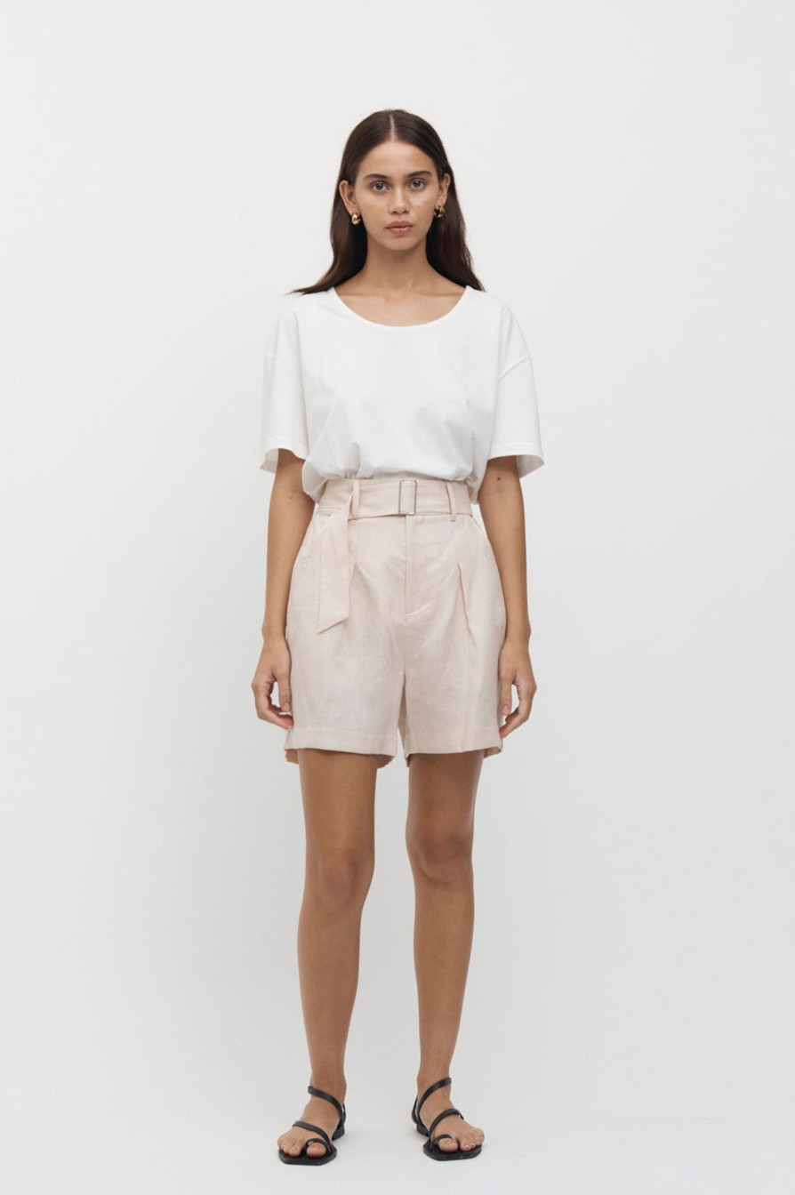 Women Friend of Audrey | Emilion Linen Belted Shorts Bone