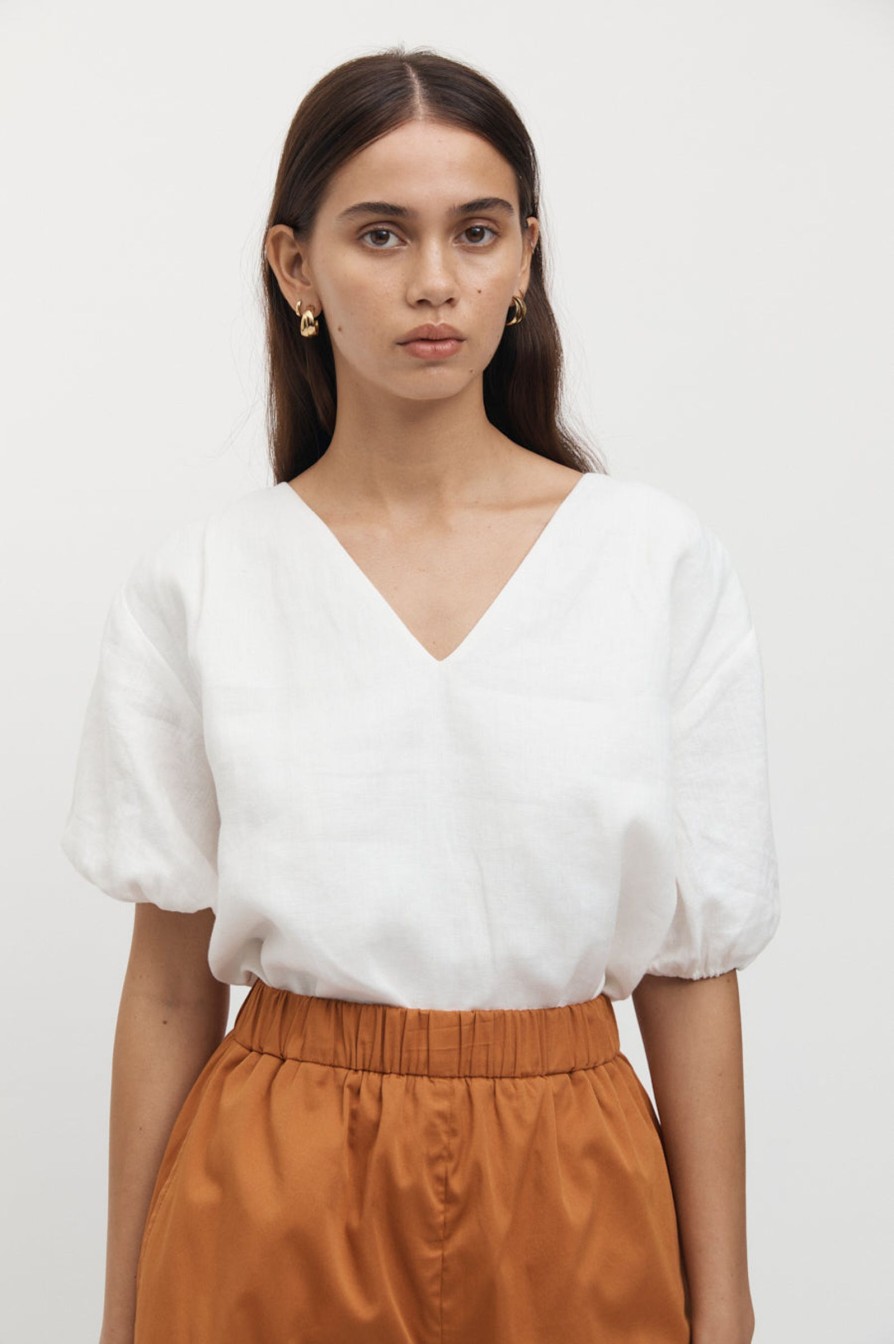 Women Friend of Audrey | Giverny Puff Sleeve Linen Top White