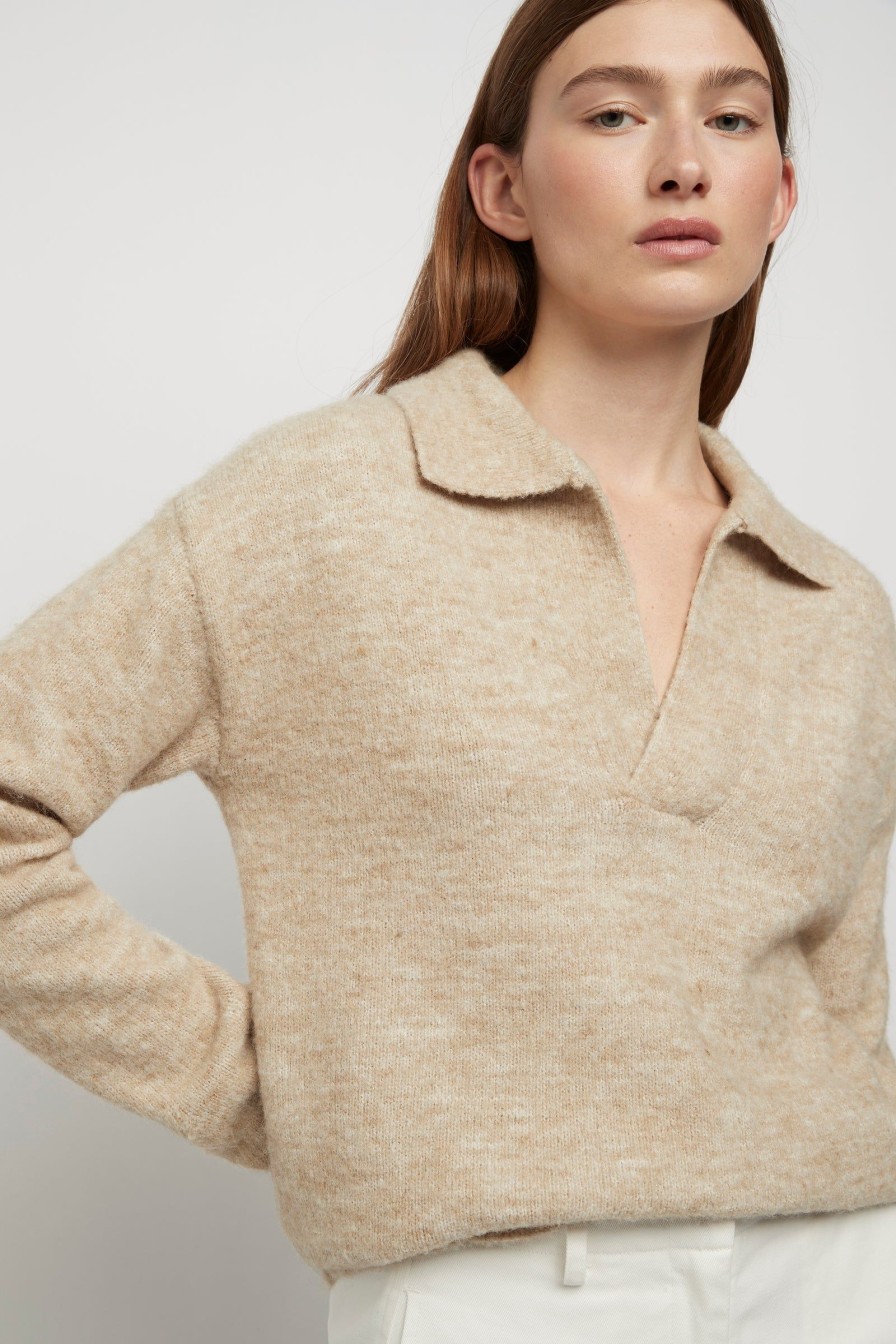 Women Friend of Audrey | Greta Polo Knit Top Oatmeal