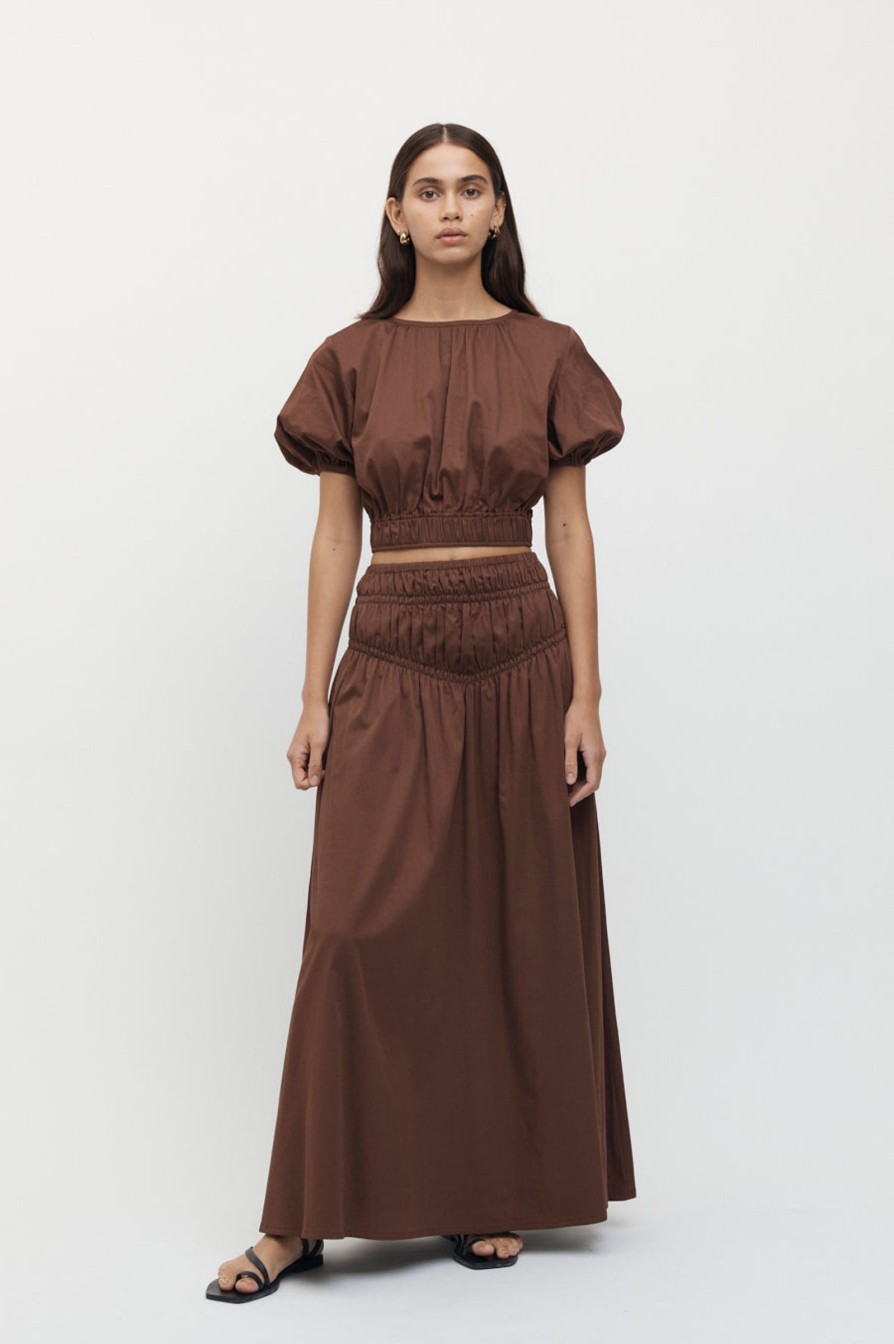 Women Friend of Audrey | Adrienne Elastic Ruched Midi Skirt Chocolate