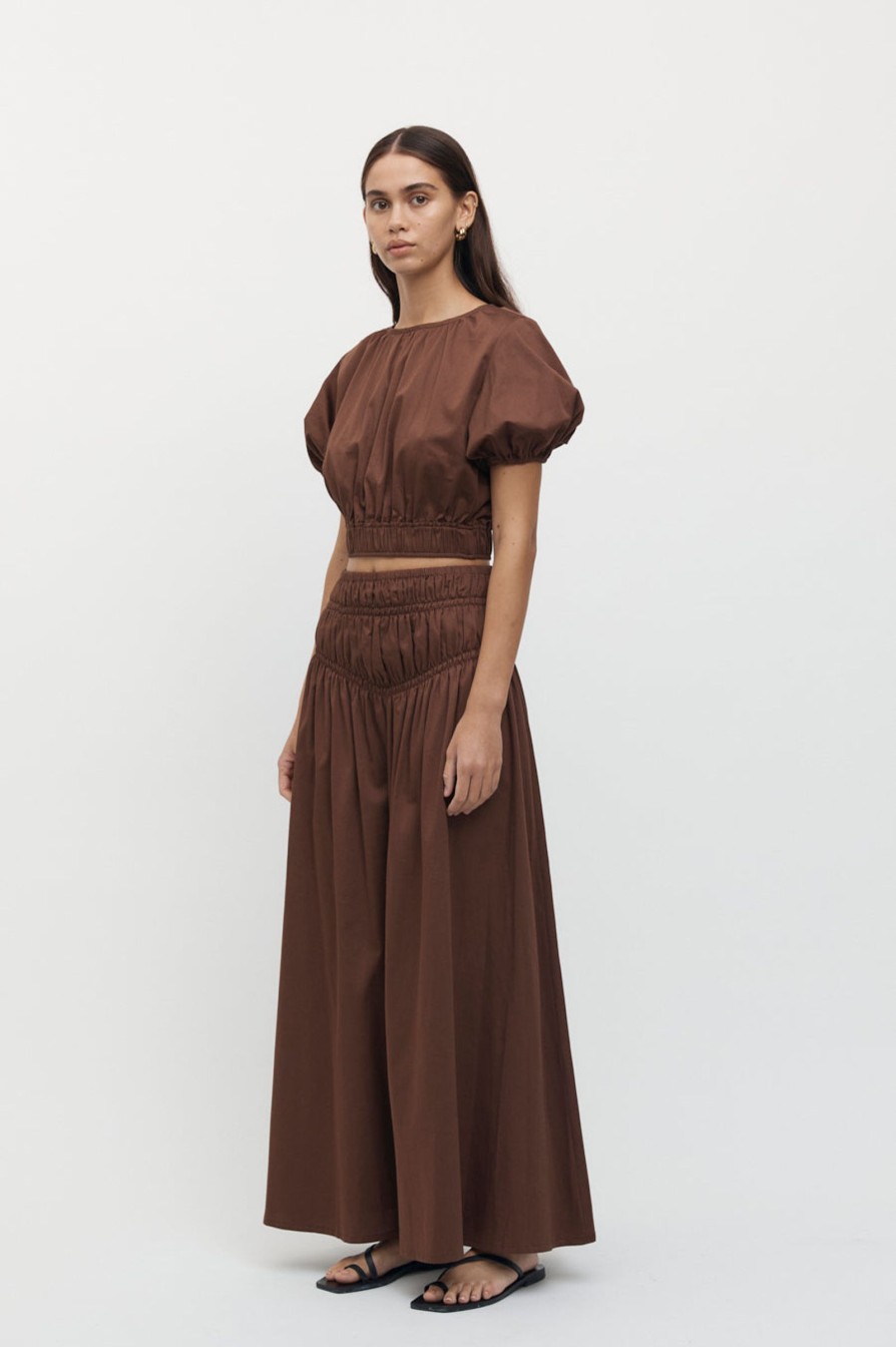 Women Friend of Audrey | Adrienne Elastic Ruched Midi Skirt Chocolate